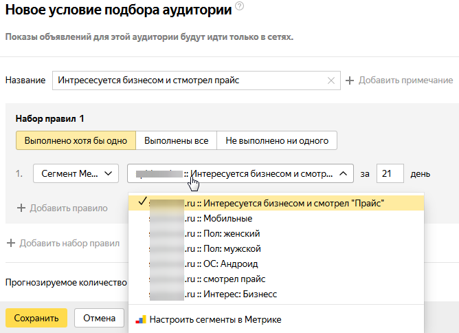 Создаем аудиторию в Директе по сегменту из Метрики